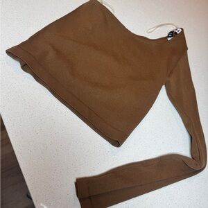 Brown One-Shoulder Long Sleeve Top